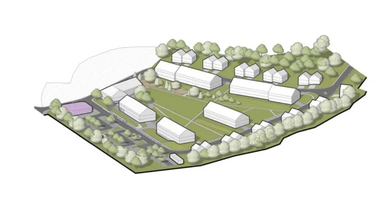 Vizualizácia projektu DOMOSADY Koplotovce – návrh rozvoľnenej zástavby rodinných a bytových domov zasadených do zelene v časti Doliny pri Hlohovci.