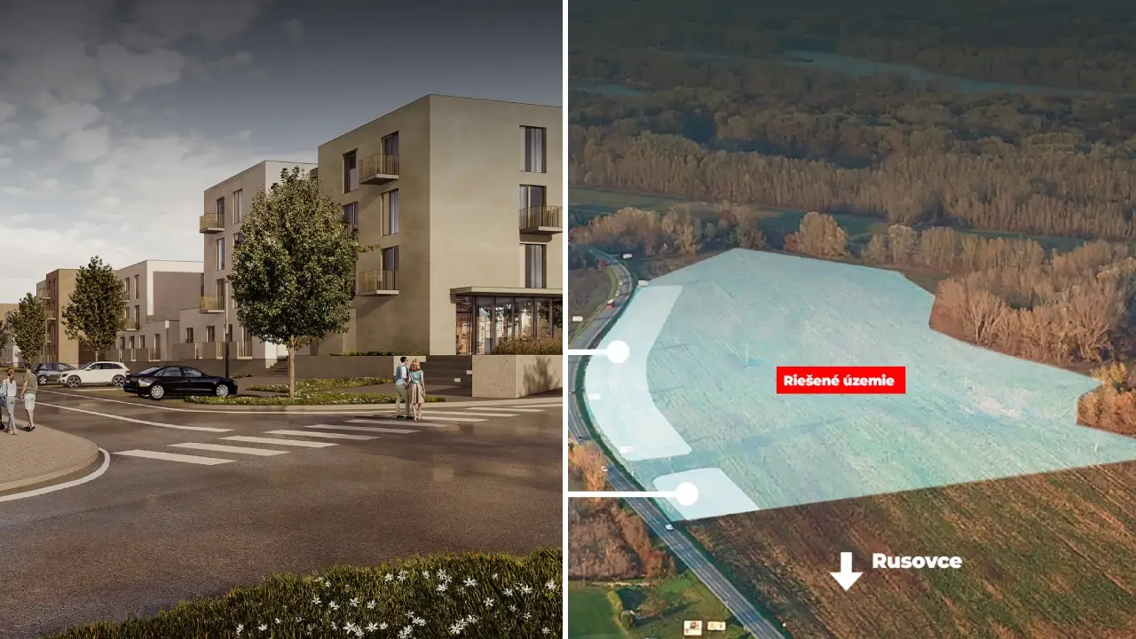 Vizualizácia projektu Rusovce Sever a mapa územia, kde má projekt vzniknúť
