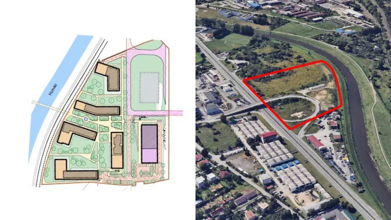 Slnečné nábrežie Košice – situačný výkres projektu a jeho poloha pri Hornáde