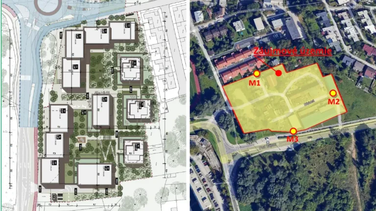 Porovnanie situačného výkresu plánovanej zástavby s aktuálnou satelitnou snímkou územia v Žiline