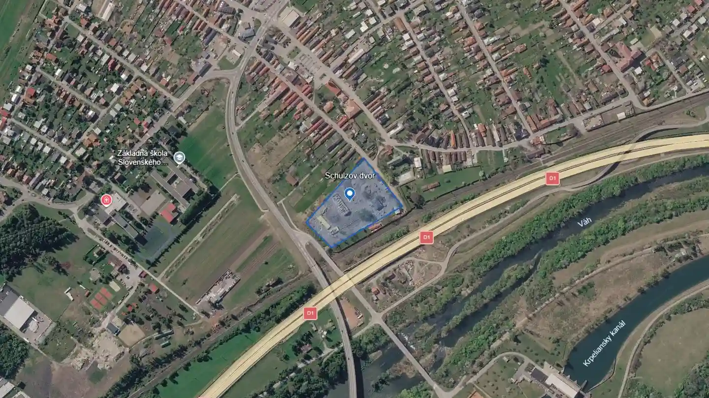 Poloha projektu Schulzov dvor v Sučanoch na leteckej mape