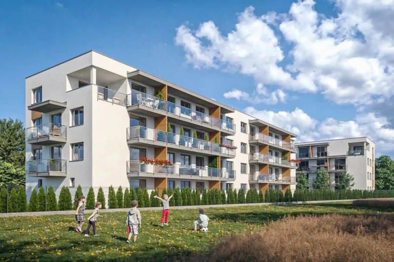 Vizualizácia troch bytových domov na Družstevnej ulici v Hôrkach pri Žiline