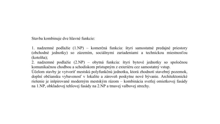 AGORA – dokumentačný obrázok popisu štyroch bytov a obchodných priestorov