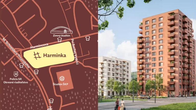 Harminka v Bratislave, mapa polohy a vizualizácia bytových domov