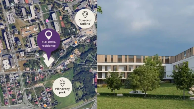 Fialková Residence: mapa lokality a vizualizácia bytového domu