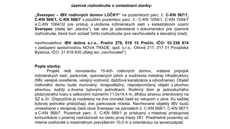 Lúčky – dokumentačný obrázok územného rozhodnutia a opisu domov