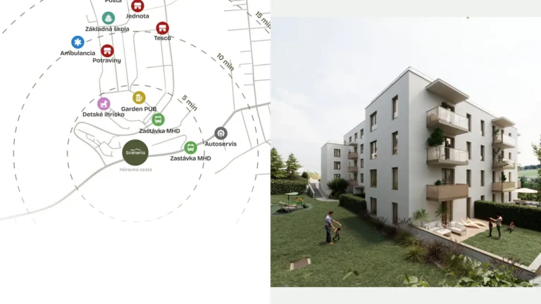 Scenéria, Žilina: mapa polohy a vizualizácia bytového domu