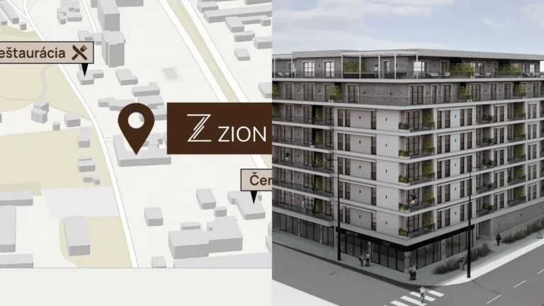 ZION Residence v Košiciach: mapa polohy a vizualizácia bytového domu